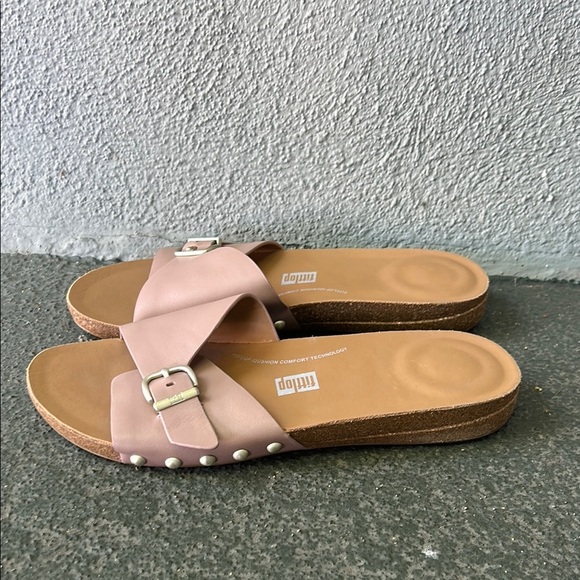 Fitflop Iqushion Leather Adjustable Buckle Slides Size 9 Beach Resortwear - Picture 1 of 11